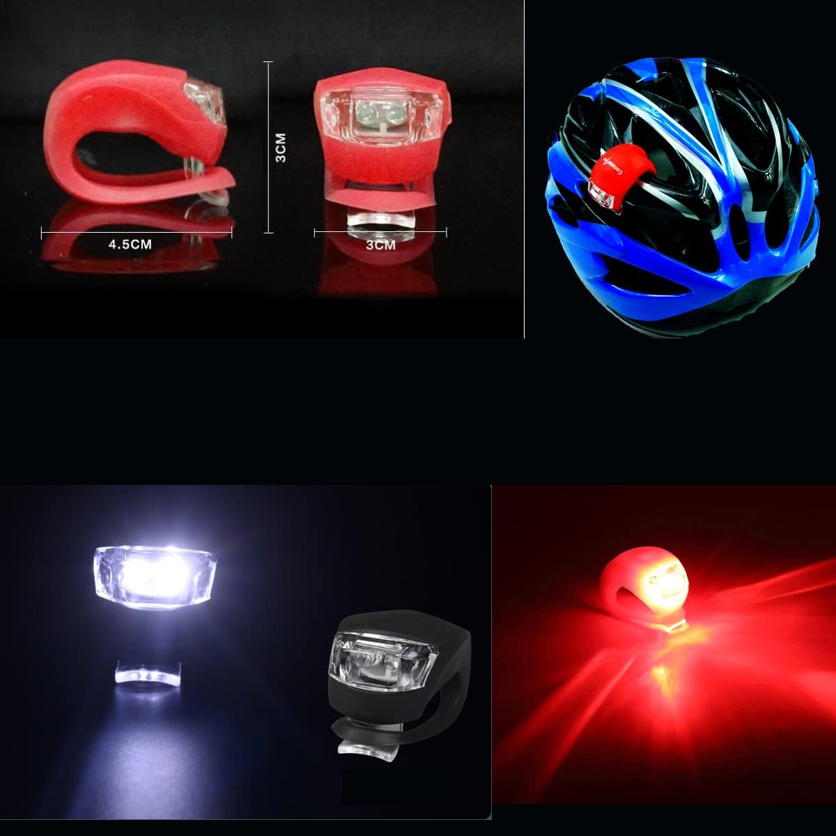 Constefire Bike Light Set 4-Pack LED Silicone Front Rear Waterproof IPX4 for Cycling MTB Road
