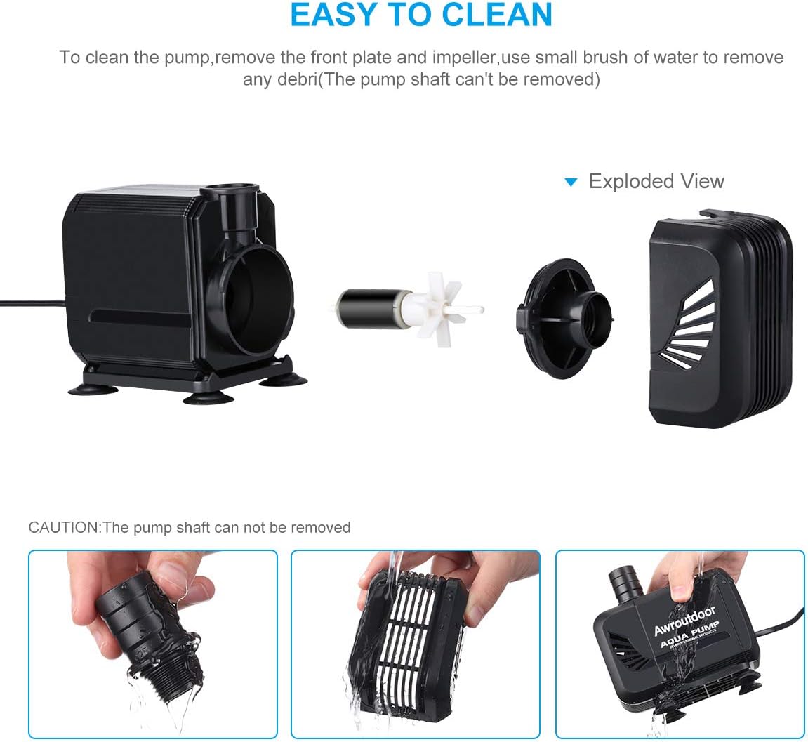 Awroutdoor Submersible Water Pump 35W 2500L/H 3 Nozzles for Aquarium Pond Fountain Hydroponics
