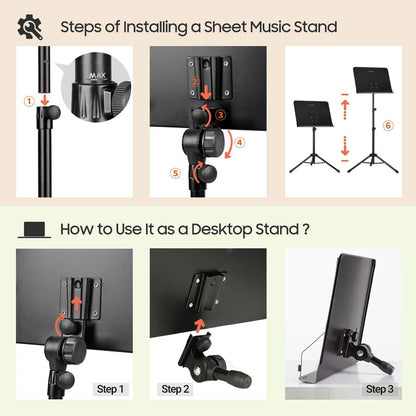 CAHAYA Metal Portable Sheet Music Stand with Bag and Folder