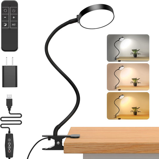 iFalarila LED Reading Light with Remote Clip-On Desk Lamp Dimmable Flexible Gooseneck 3 Color Modes 5 Brightness Levels