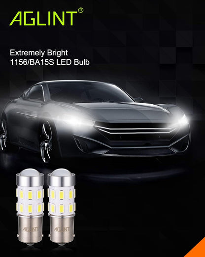 AGLINT 2x P21W LED Bulbs 24SMD 1156 BA15S Reverse Brake DRL Tail Light White 6500K 12V-24V