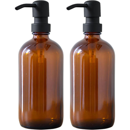 Amber Glass Soap Dispenser Set – 2 Pack 500ml Refillable