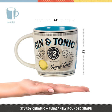 Gin & Tonic Ceramic Coffee Mug 330ml Retro Vintage Design Bar Accessory Gift