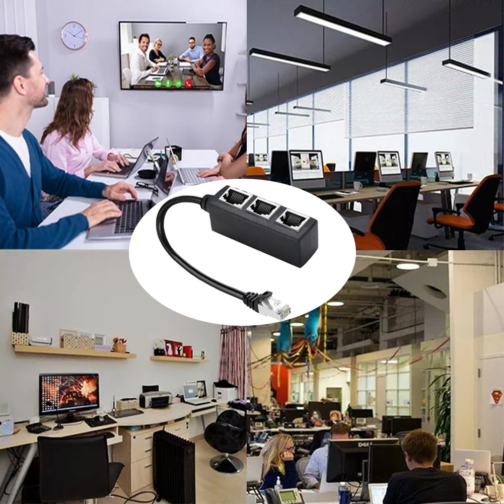 HRIOEKAX RJ45 Ethernet Splitter Cable 1 Male to 3 Female LAN Adapter Black