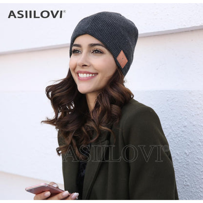 ASIILOVI Bluetooth Beanie with Double-Layer Wool Lining – Warm Wireless Headset