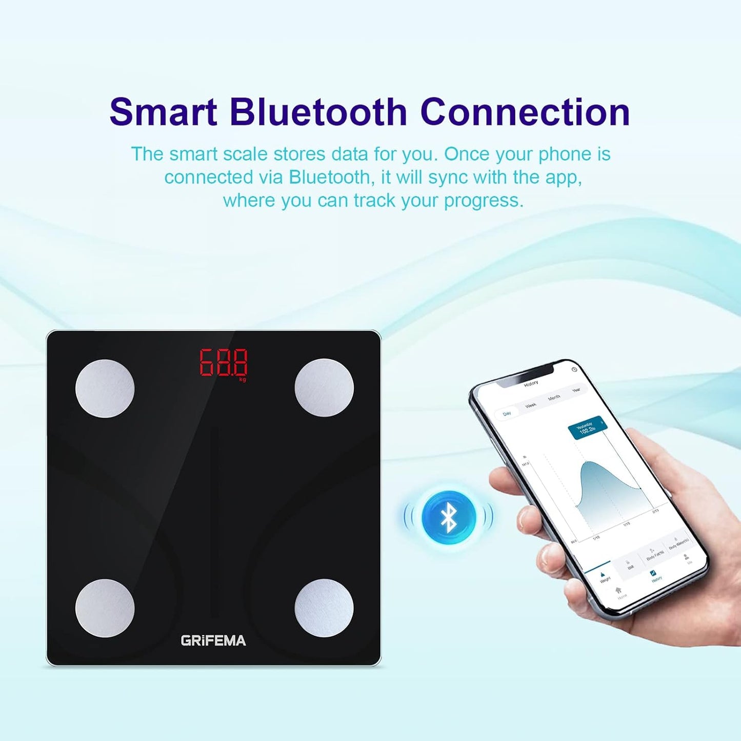 GRIFEMA GA2001 Digital Bathroom Scale with Bluetooth - Black