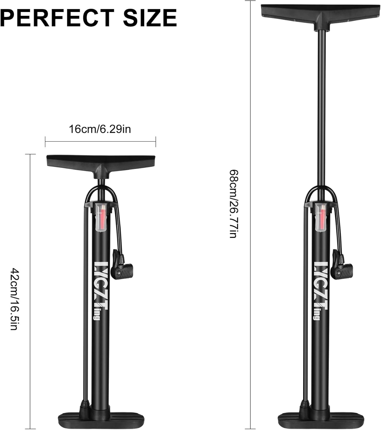 LYGZTing 160psi Dual Valve Bicycle Floor Pump – Portable Compact Design