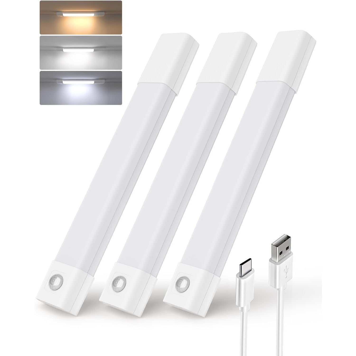 EZVALO 3-Pack 7‑inch Motion Sensor LED Cabinet Light – Dimmable, Rechargeable