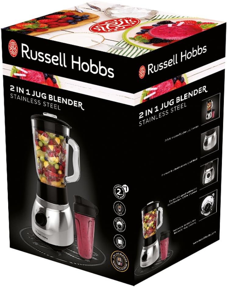 Russell Hobbs 2-in-1 Glass Steel Stand Mixer with To-Go Mug