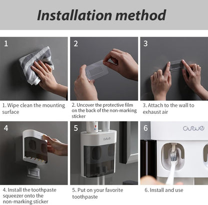 YiliYa Wall Toothbrush Holder with Dual Toothpaste Dispenser Black White