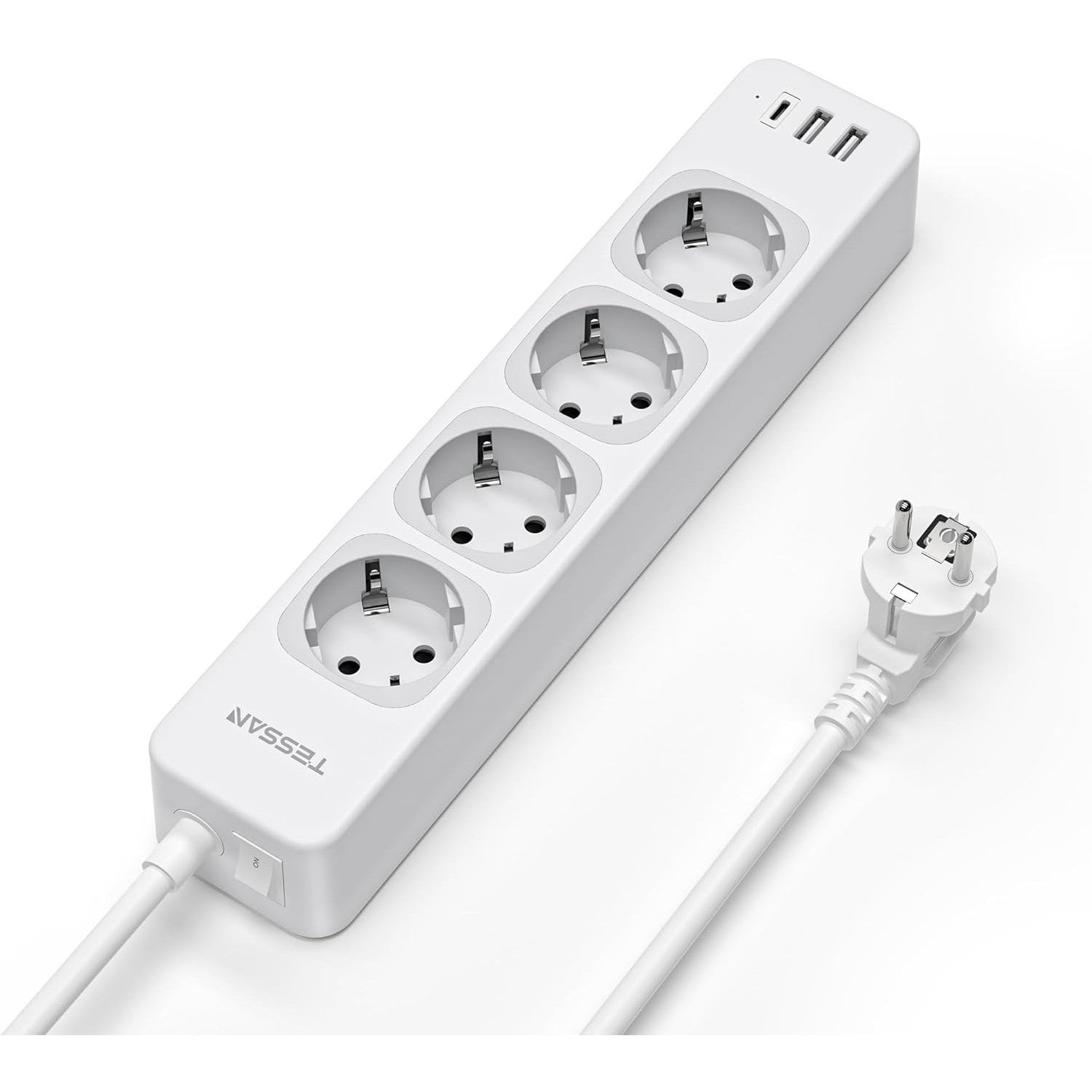 TESSAN 7-in-1 Power Strip with 4 AC Outlets, USB-C, 2 USB-A Ports
