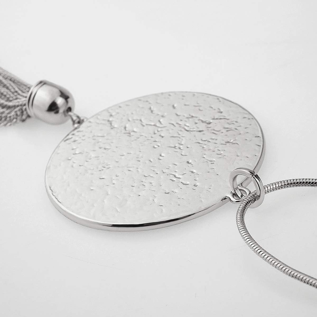 Elegant Long Tassel Necklace Hollow Disc Circle Heart Pendant Sweater Chain for Women