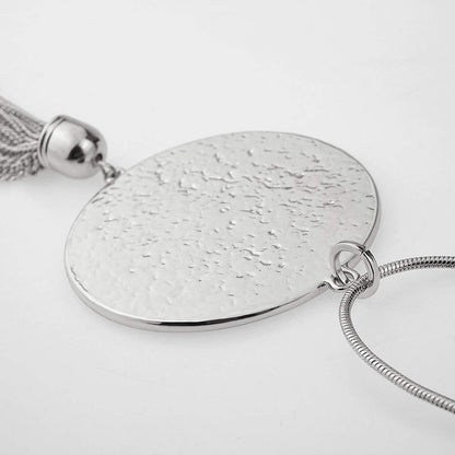 Elegant Long Tassel Necklace Hollow Disc Circle Heart Pendant Sweater Chain for Women