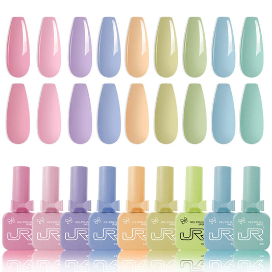 JR 9-Piece 15ml Summer Gel Nail Polish Kit: UV LED Soak-Off.