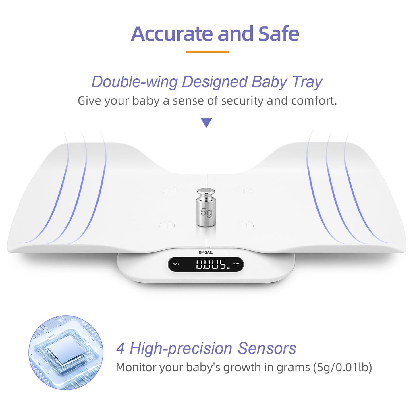 BAGAIL Baby Scale with Removable Tray Automatic Rotating Readings Tare Lock 180 kg