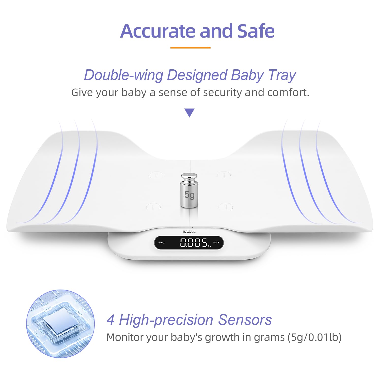 BAGAIL Baby Scale with Removable Tray Automatic Rotating Readings Tare Lock 180 kg