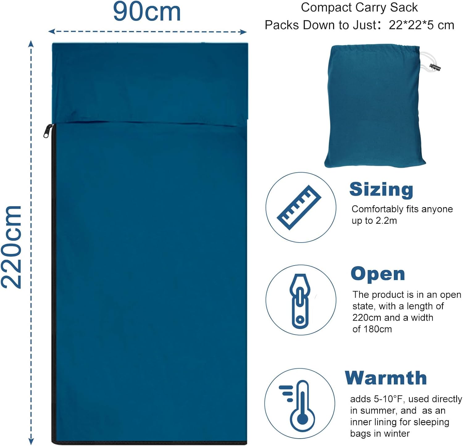 Ultra Light Blue Summer Camping Sleeping Bag 220x90cm
