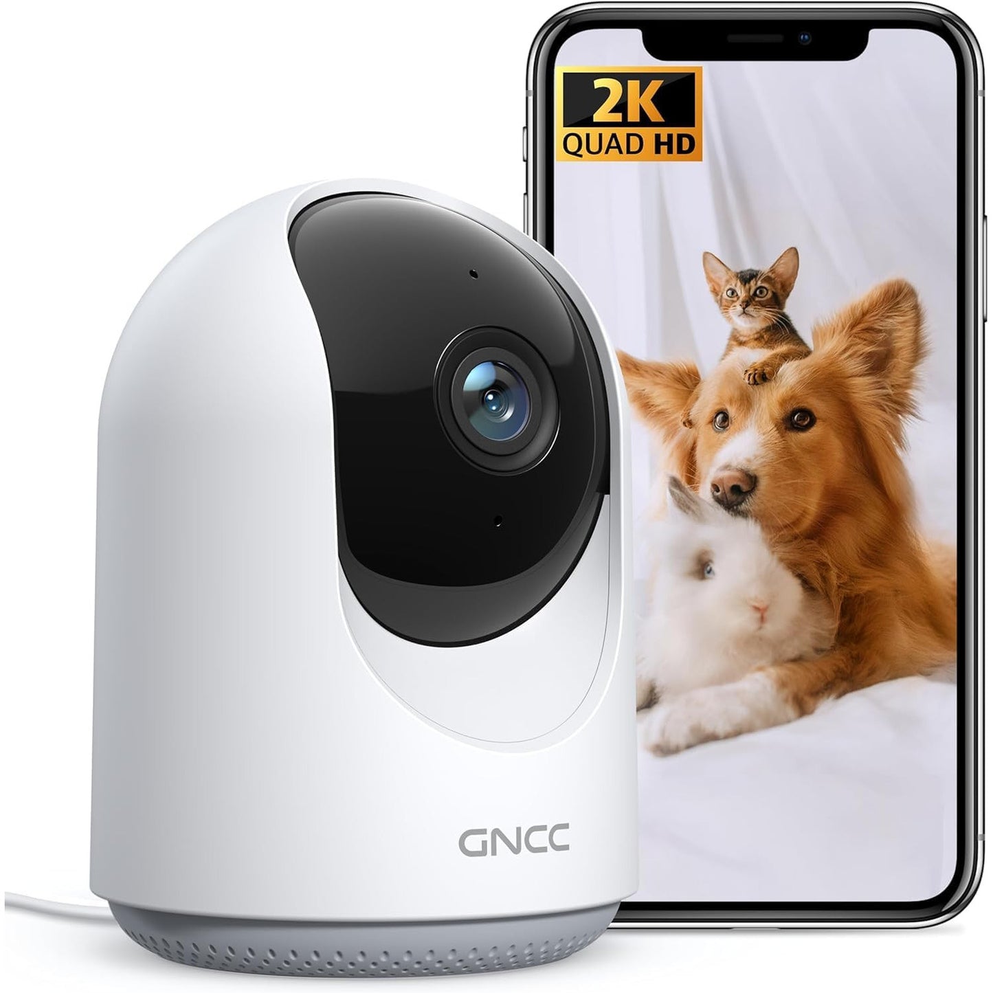 GNCC 2K Pet Camera with 360° Pan Tilt, Night Vision