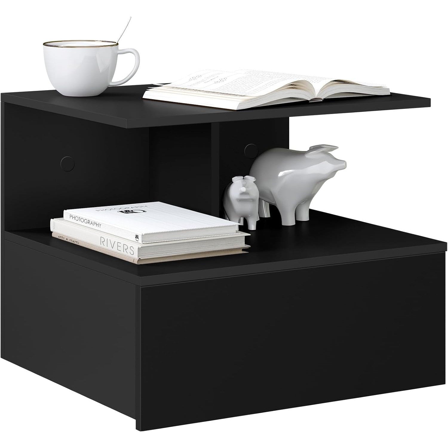WOLTU Floating Wall-Mounted Nightstand with Drawer and Shelf – Black