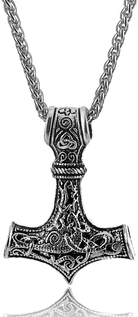 HORHEAR Men's Stainless Steel Mjolnir Thor Hammer Viking Pendant Necklace