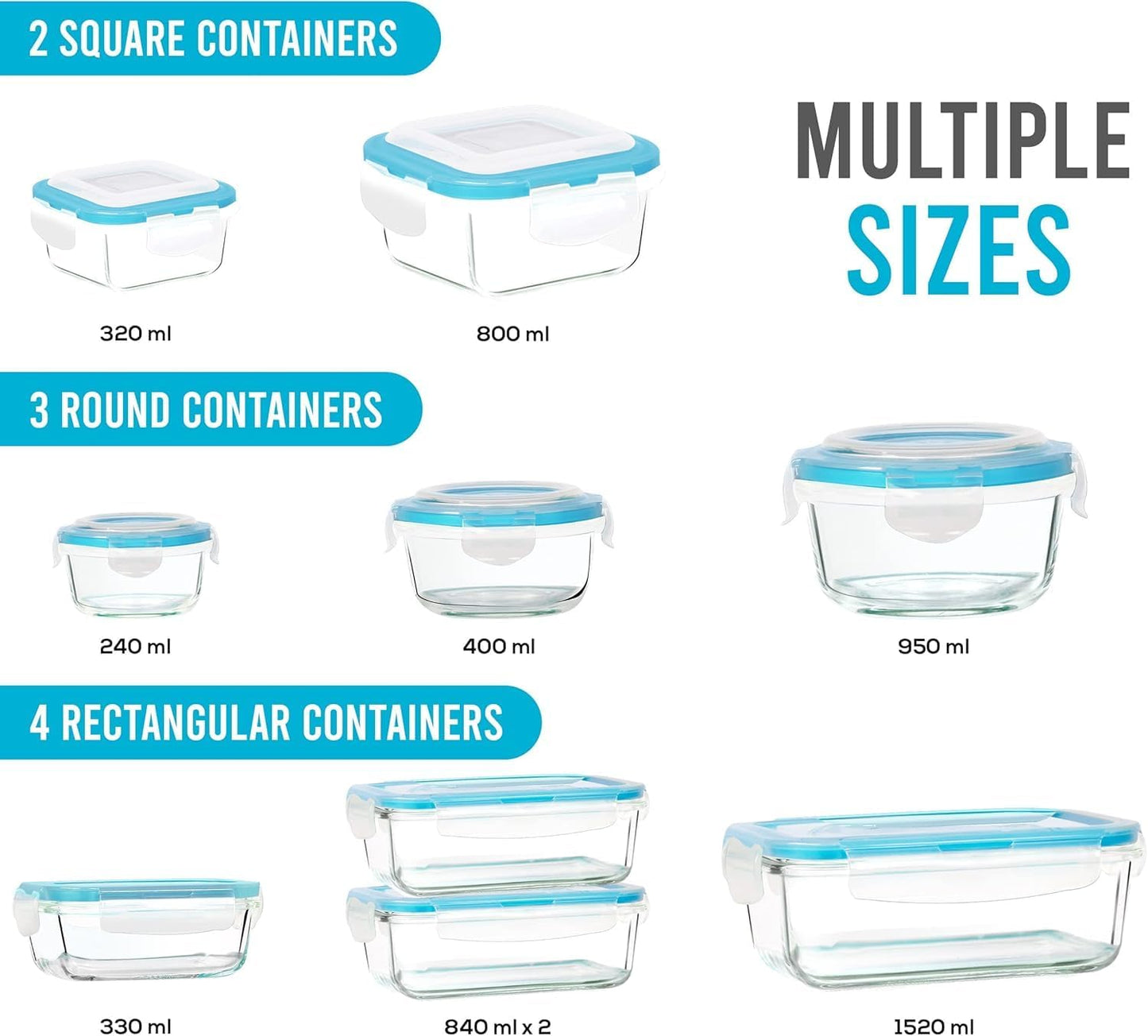 KICHLY 18-Piece Borosilicate Glass Food Storage Set with Airtight Lids