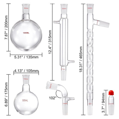 VEVOR 13-Piece 24/40 Glass Distillation Kit with 1000ml Bottle