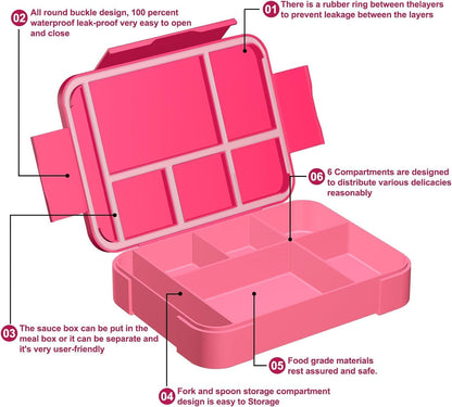 Laspi Pink 1300ml Bento Lunch Box with Cutlery, 3 Compartments