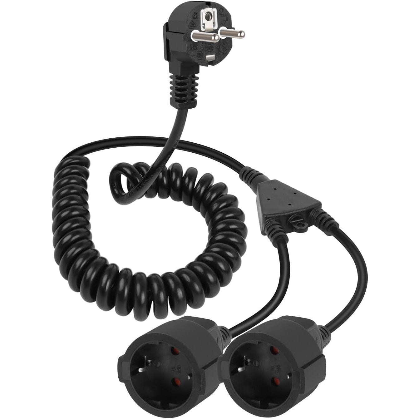 RIIEYOCA Spiral Extension Cable with 2 Schuko Sockets 1.2M