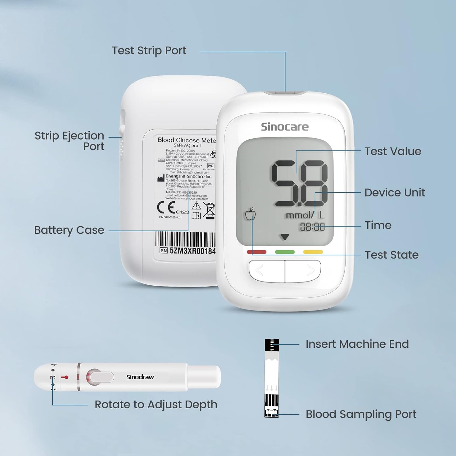 Sinocare AQ Pro I Blood Glucose Monitor Kit 25 Strips