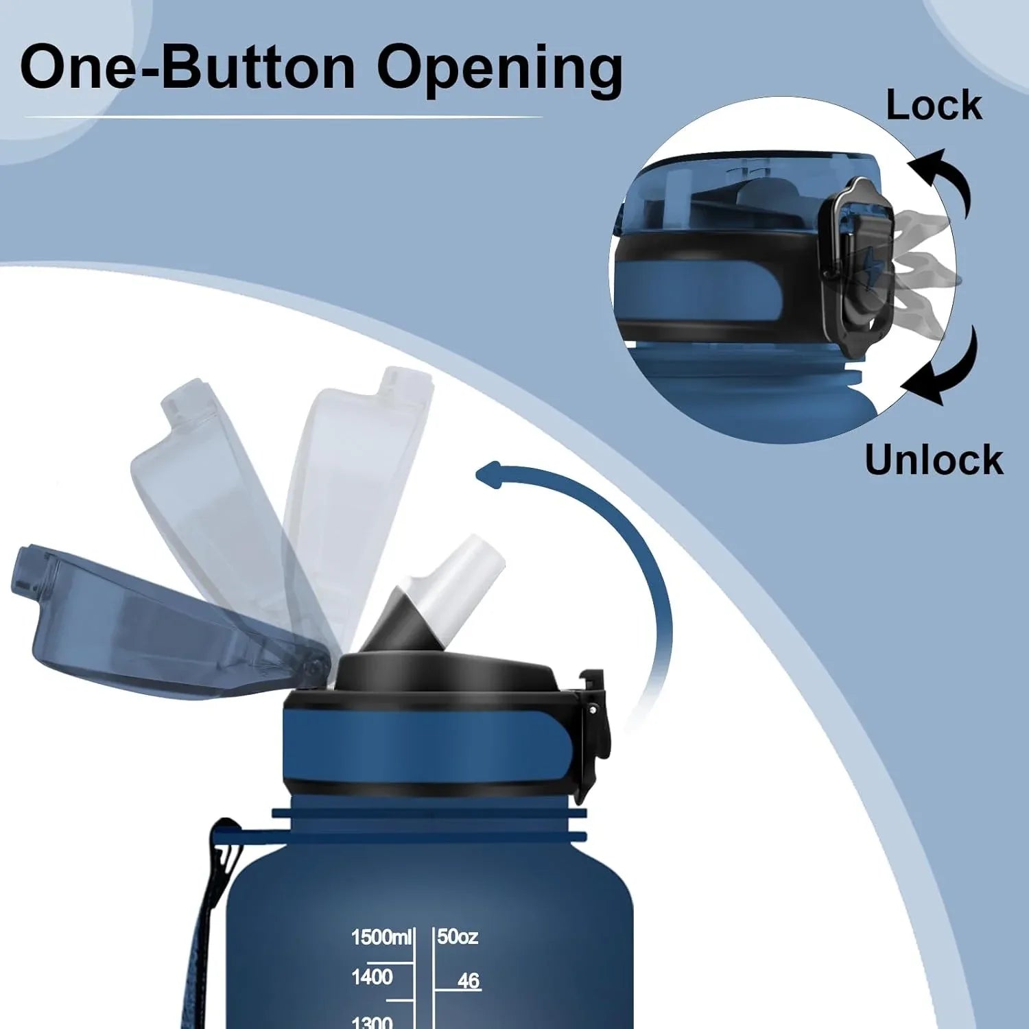 HoneyHolly 1.5L BPA-Free Frosted Navy Blue Water Bottle with Straw for Fitness & Outdoor - Gomix Brands Outlet