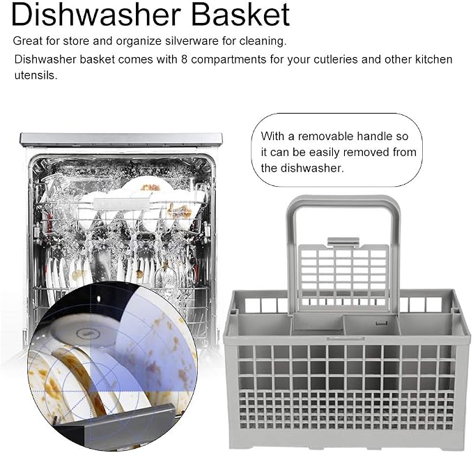 Universal Dishwasher Cutlery Basket 8 Compartments Grey