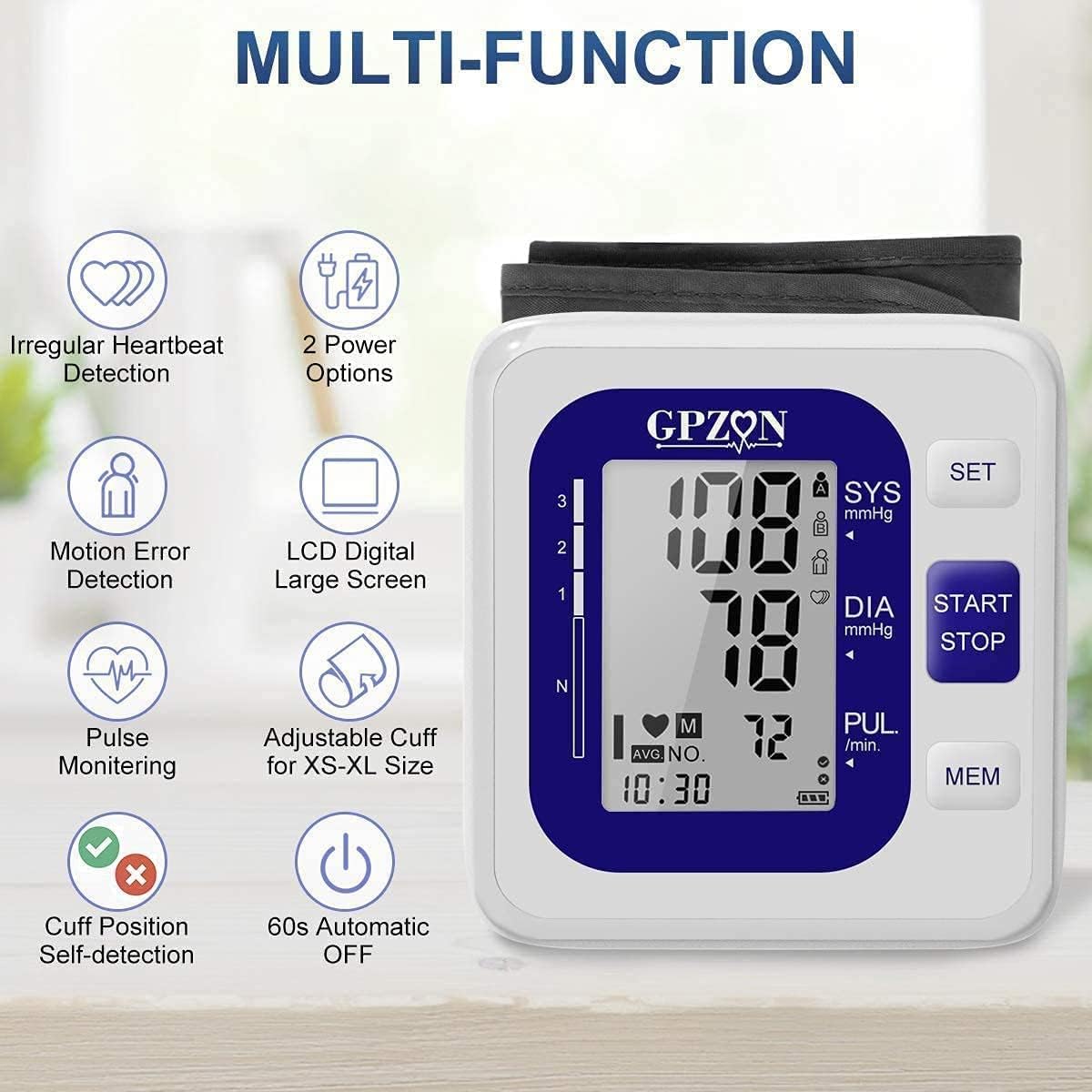 GPZON Large Cuff Digital Blood Pressure Monitor with USB Power