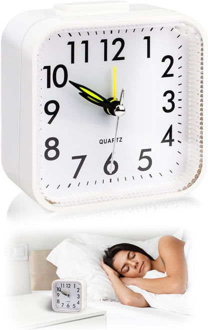 Fuitke 1 Silent Analogue Travel Alarm Clock White