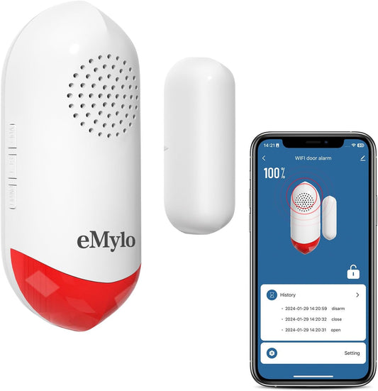 eMylo 120dB WiFi Door Alarm Sensor with Light, Smart Home Security