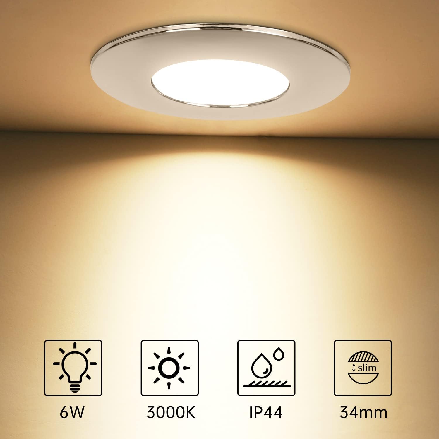 Kimjo 6W Warm White LED Recessed Ceiling Light 6-Pack