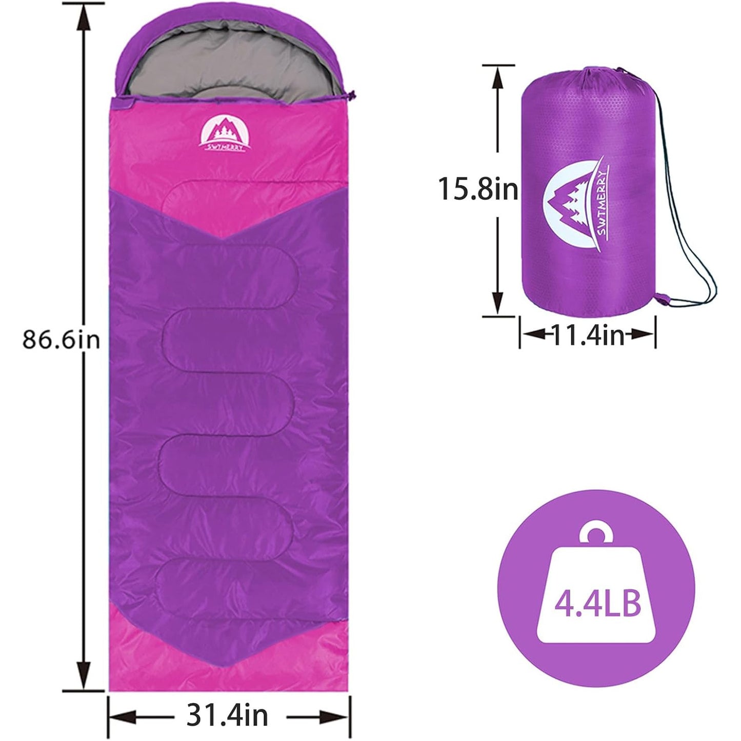 SWTMERRY 3-Season Lightweight Waterproof Sleeping Bag for Kids & Adults