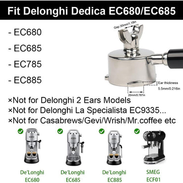 CAPFEI 51mm Triple-Ear Double Spout Portafilter for DeLonghi Dedica Black