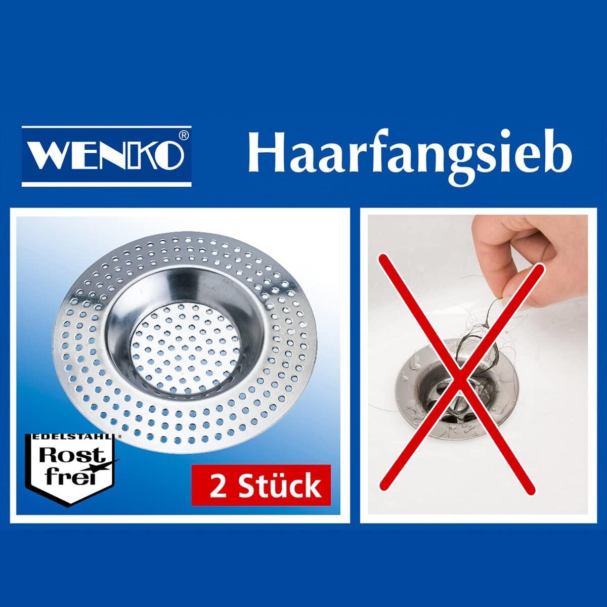 WENKO Chrome Stainless Steel Bath Shower Strainer Ø 7 cm