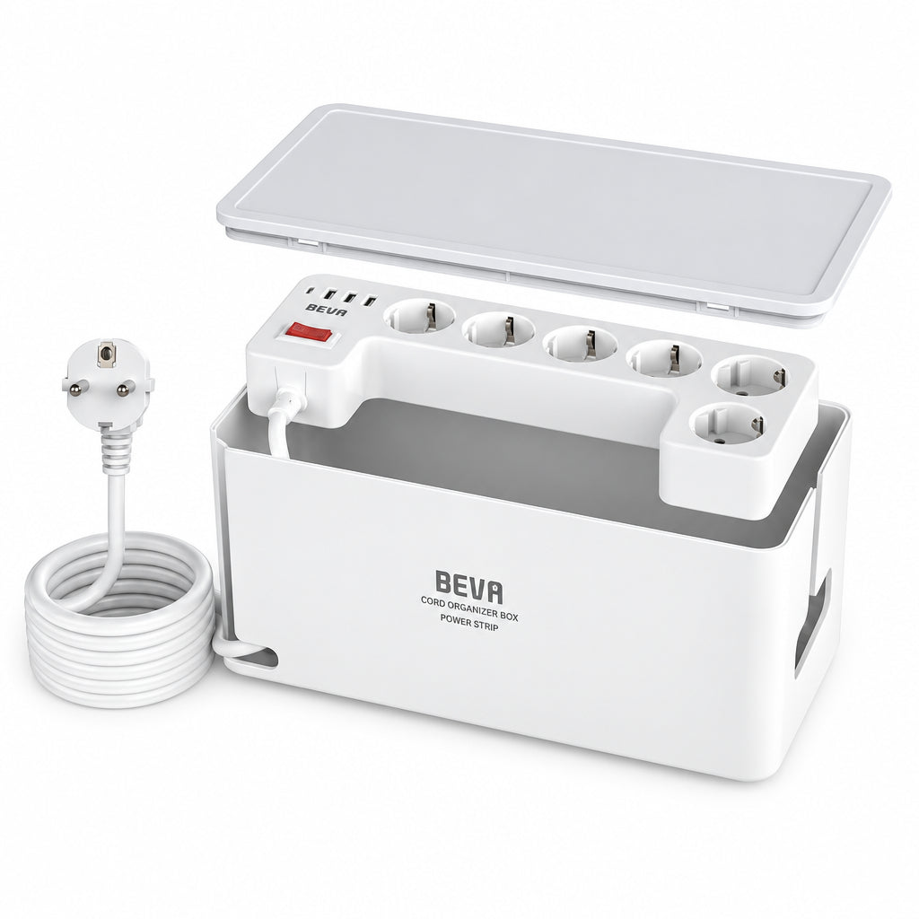 BEVA PW0620-CU-W Power Strip with Cable Organizer Box 3680W