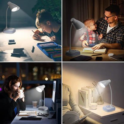 Gobikey LED Desk Lamp 2-in-1 Reading Night Light Dimmable USB Rechargeable Touch Control White
