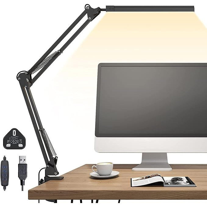 LED Desk Lamp Black 24W Double Head Adjustable Gooseneck