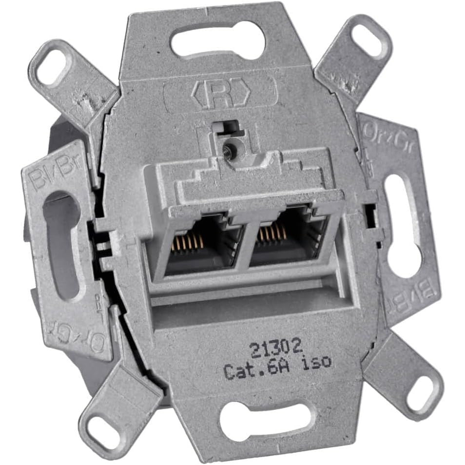 Rutenbeck Cat.6A ISO 8/8 Up 0 Flush-Mount 2-Port Wall Plate