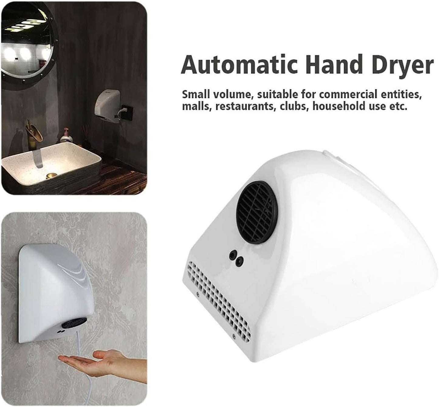 600W Portable Hand Dryer Automatic Commercial Induction Wall-Mounted Bathroom Dryer White