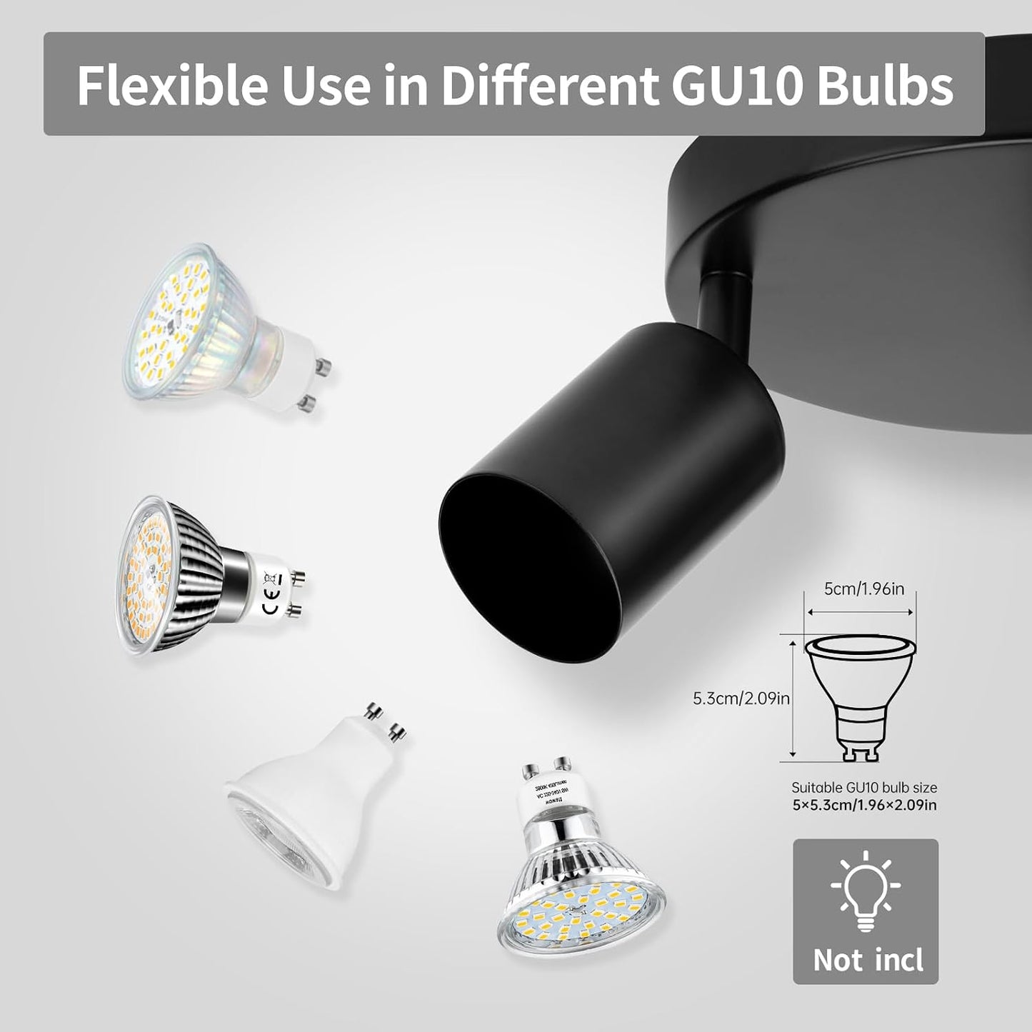 wowatt 3-Light Swivel GU10 Ceiling Spotlight Round Black Matt Metal Indoor Light Fixture