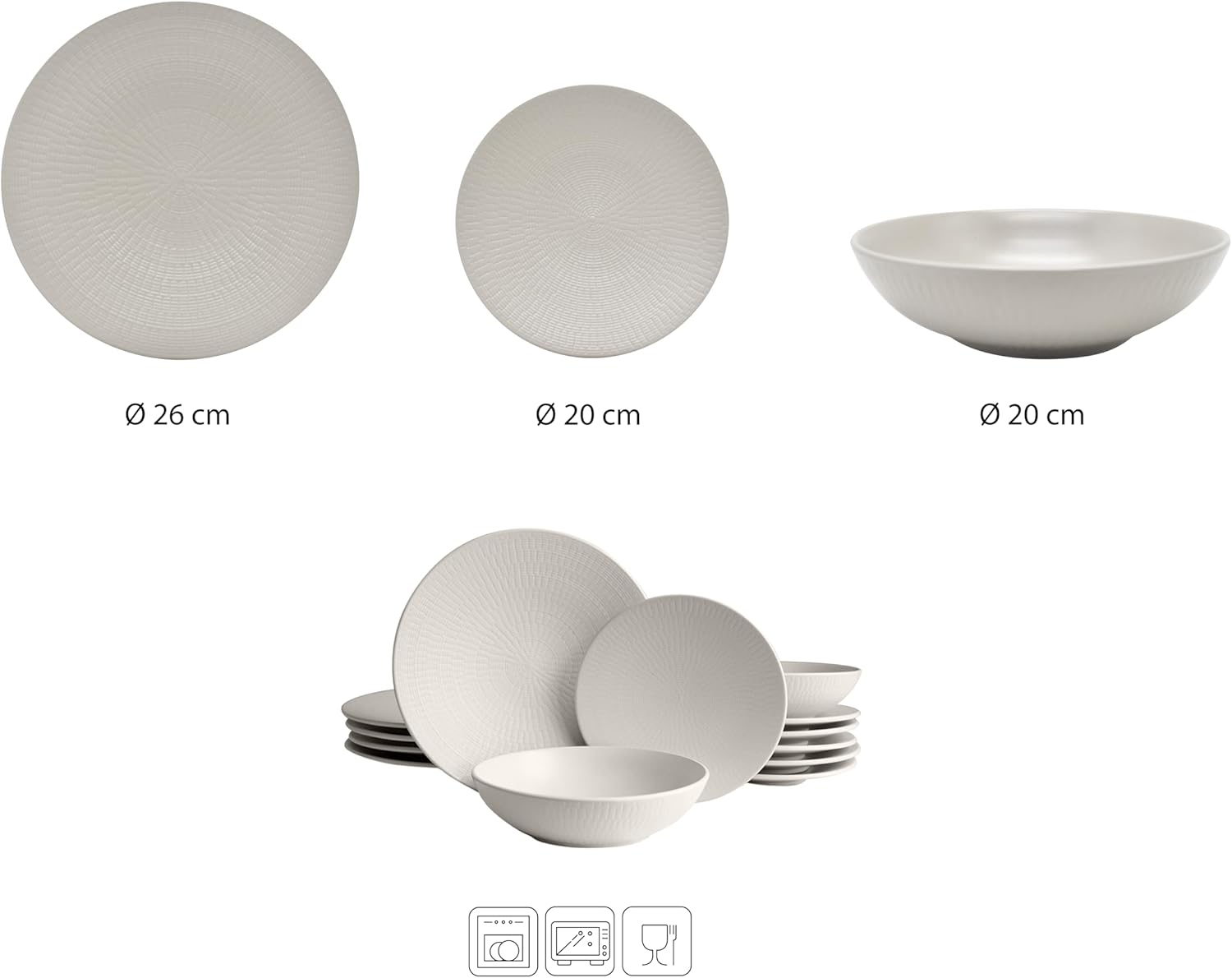 ECHTWERK Vintage Blanka 18-Piece Stoneware Dinnerware Set for 6, Cream Embossed