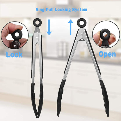 YSTrillion Stainless Steel Silicone Barbecue Tongs 27cm & 34cm