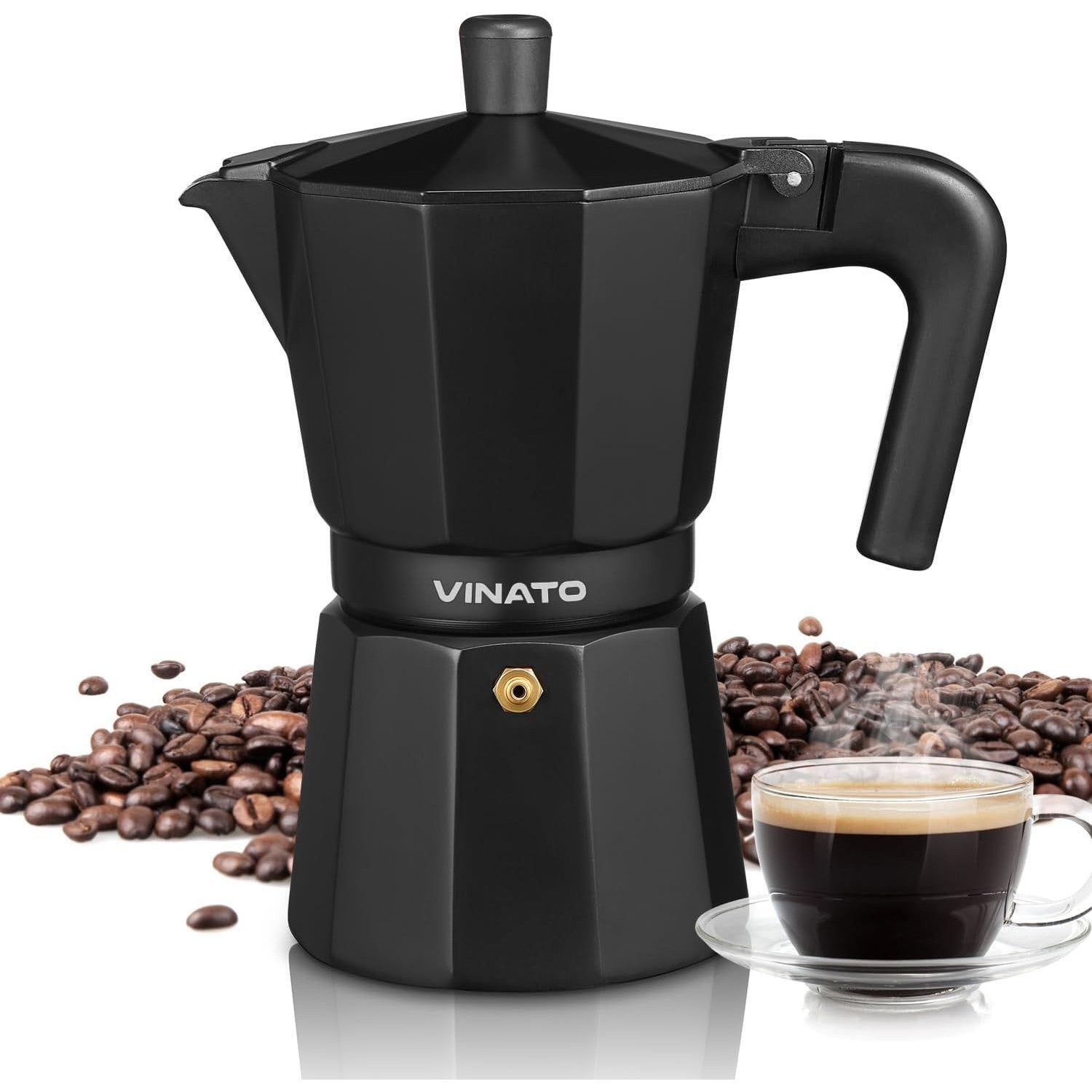 VINATO Premium 6‑Cup Aluminium Stovetop Espresso Maker Black