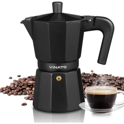 VINATO Premium 6‑Cup Aluminium Stovetop Espresso Maker Black