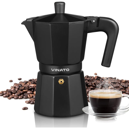 VINATO Premium 6‑Cup Aluminium Stovetop Espresso Maker Black