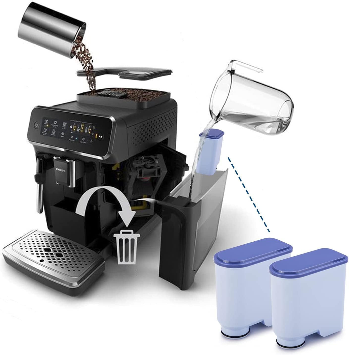 Kailaren Espresso Machine Water Filter Compatible With Philips Aquaclean CA6903 Activated Carbon 2-Pack